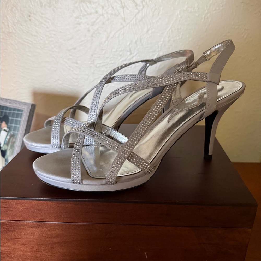 Nina Elegant Silver Strappy Heels